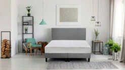 Boxspring Cisano Vlak Met Silver Pocket Deluxe Foam Matras -Beddengoed Korting Winkel Boxspring Cisano vlak met Silver Pocket Deluxe Foam matras lichtgrijs 1