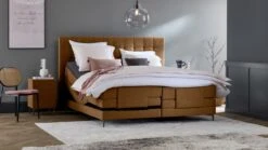 Boxspring Jade Verstelbaar Met Gestoffeerd Matras -Beddengoed Korting Winkel Boxspring Jade verstelbaar met gestoffeerd matras cognac 2