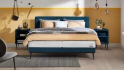 Boxspring Viggo Vlak Met Silver Pocket Deluxe Foam Matras -Beddengoed Korting Winkel Boxspring Viggo vlak met Silver Pocket Deluxe Foam matras oakland blauw 2
