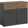 Commode Halifax 2 Deuren En 2 Laden -Beddengoed Korting Winkel Commode Halifax 2 deuren en 2 laden grijs metallic eiken